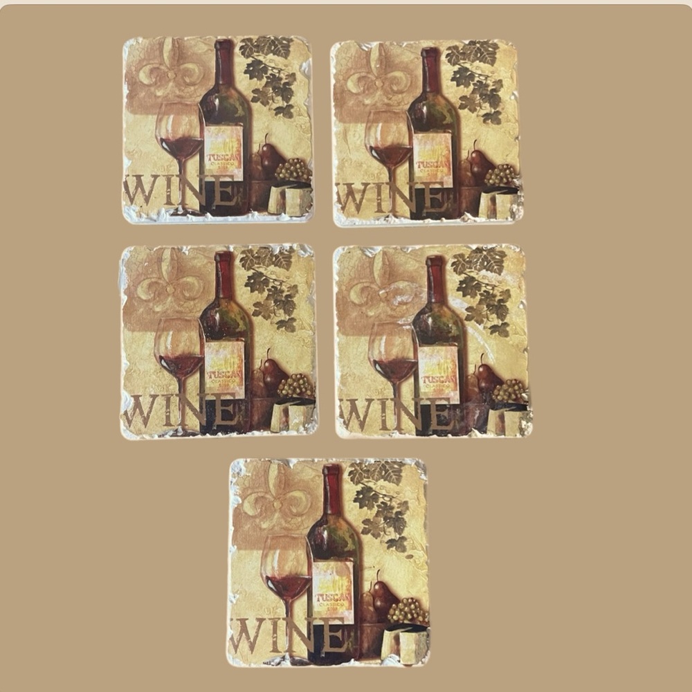 Pimpernel chic chalkware rustic Tuscan Wine Themed Coasters Set of 6